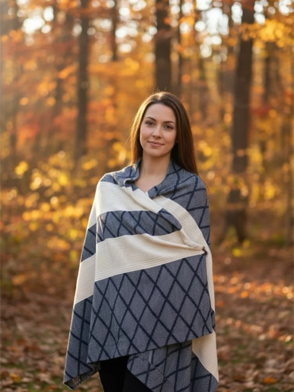Tory Burch Poncho Wrap Cardigan Color Blocked Blue